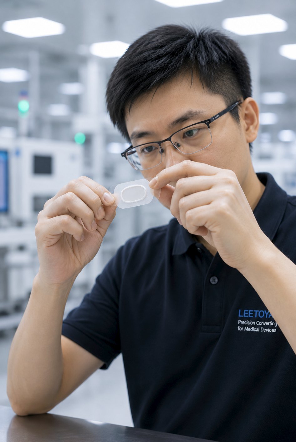 Leetoya engineer evaluating a transparent adhesive component