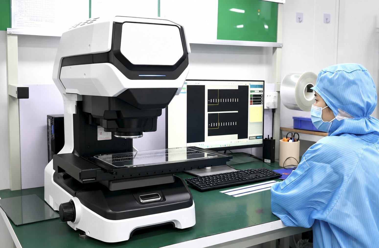 Operator using optical inspection equipment for quality control