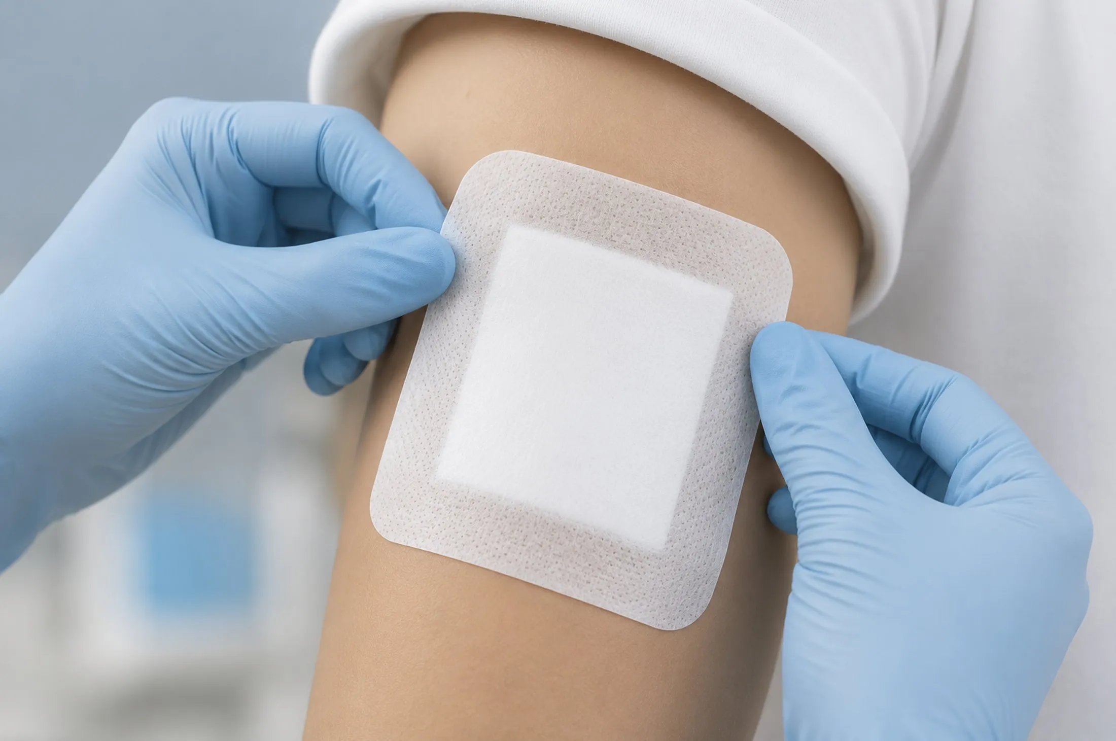 Wound care adhesive patch application