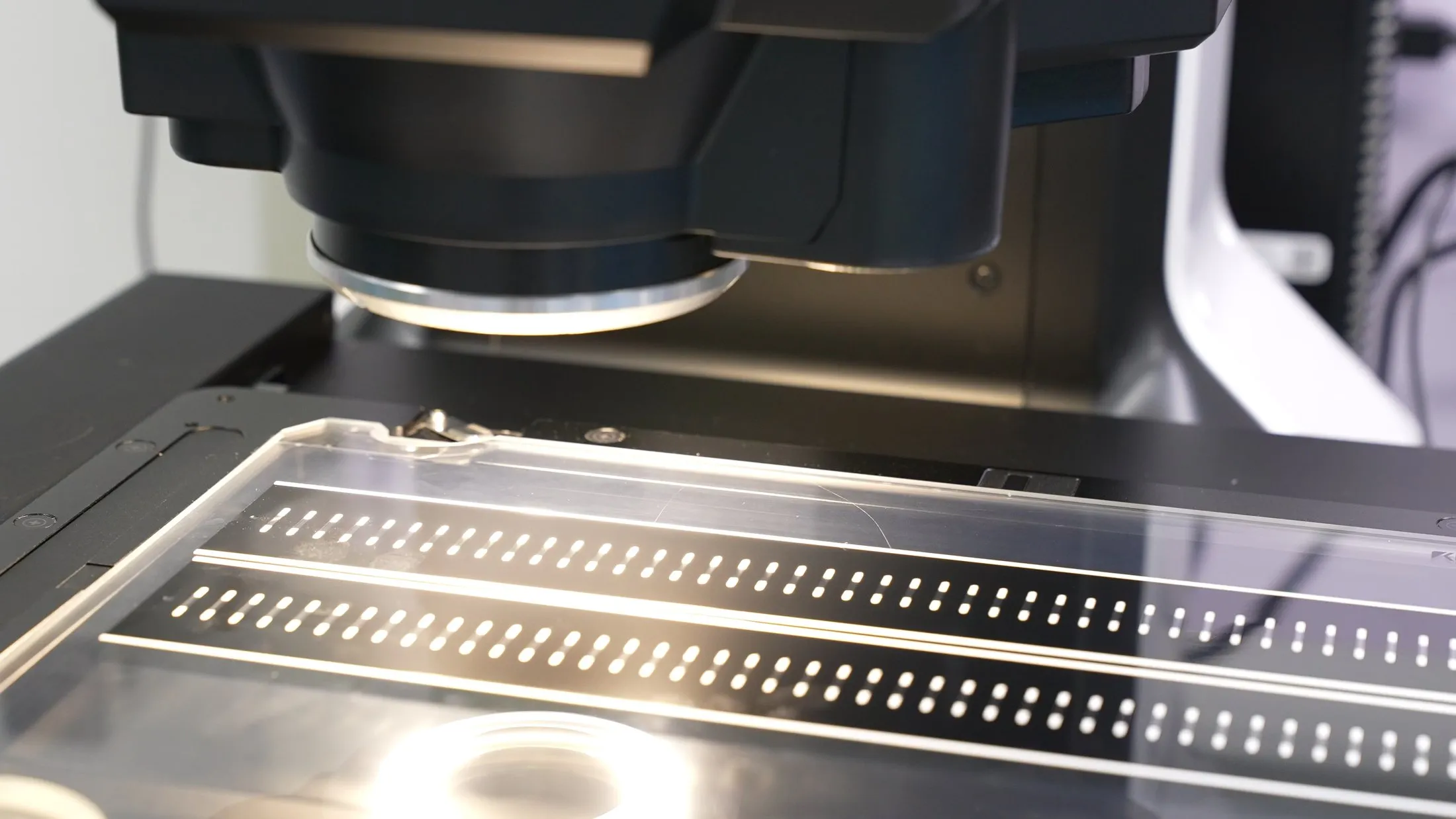 Inspection of a BGM test strip adhesive component under magnification