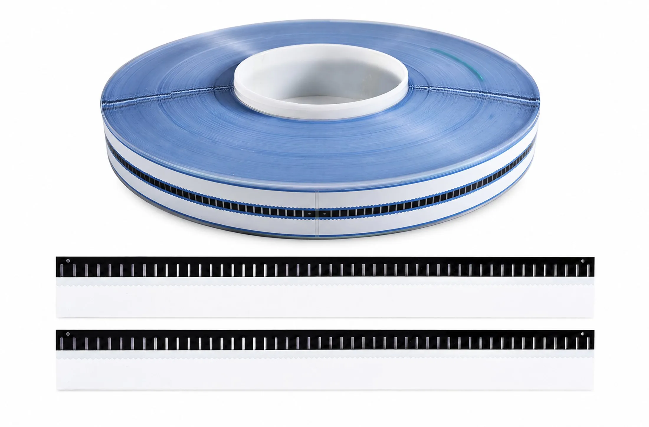 BGM adhesive component roll and precision-converted test strip layers