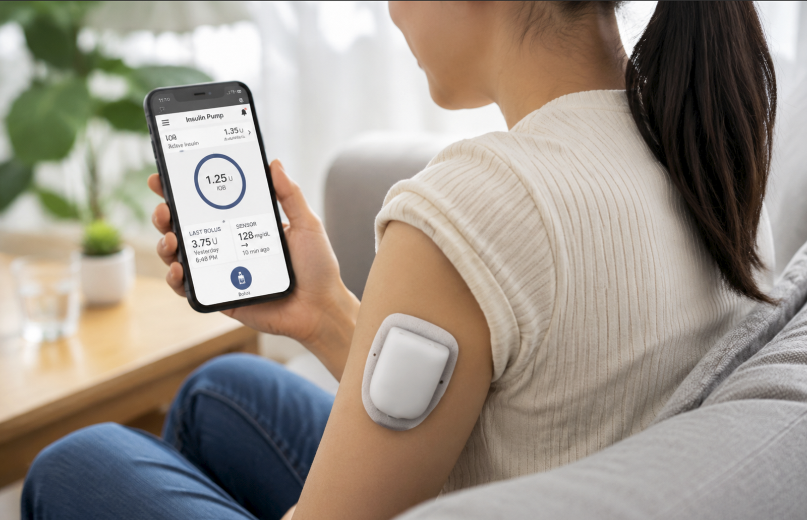 Person using a wearable insulin pump system